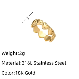 Detailed view of 5mm 18K gold heart linked ring in 316L stainless steel with dimensions