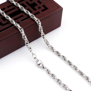 Close-up of a thick silver stainless steel rope chain with a sturdy lobster clasp