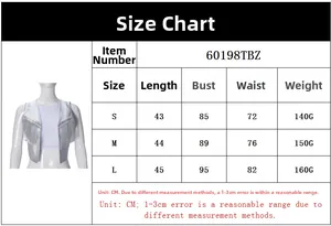 Detailed size guide table for fringe PU leather vest showing measurements in CM