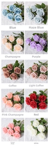 Detailed catalog showing 10 color options of artificial velvet roses for home decor