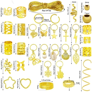 Detailed view of gold braid rings with dimensions for butterfly and shell charms