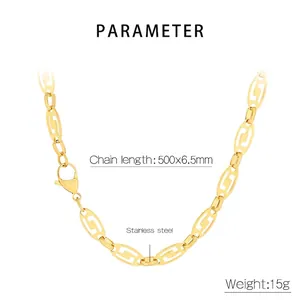 Technical view of 500mm gold stainless steel oval hollow link chain with specifications