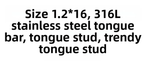 Detail chart showing 316L stainless steel tongue ring dimensions 1.2 by 16mm