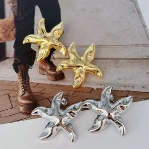 Starfish Stud Earrings Copper Metal Ocean Sea Style Individualistic Minimalist Geometric For Women