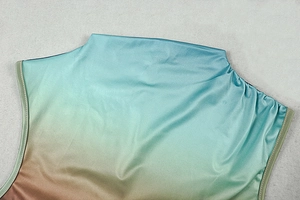 Close-up of the gradient turtleneck design and stitching on a bodycon maxi dress