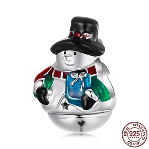 Sterling silver 925 snowman charm with colorful enamel scarf and gift box detail