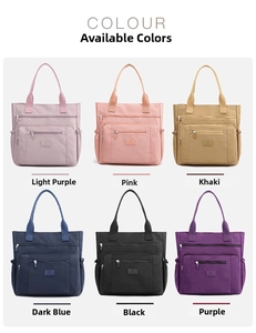Vue matricielle de grands sacs cabas multi-poches en six couleurs disponibles