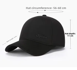 Detaillierte Größentabelle für schwarze Winter-Baseballkappe mit 56-60cm Umfang und Stickerei