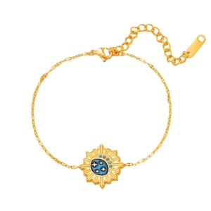 14K gold plated celestial bracelet with blue enamel sun moon and star pendant charm