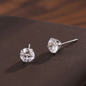 Round Zircon Stud Earrings Stainless Steel Four Prong Setting Simple Elegant Jewelry For Women