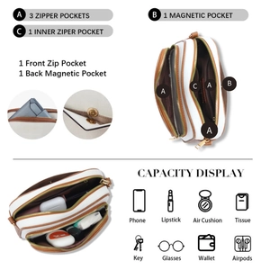 Multi-compartment crossbody bag with zipper pockets, PU leather casual shoulder bag for women.
