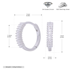 Detailed size and dimension chart for S925 sterling silver geometric zircon hoop earrings