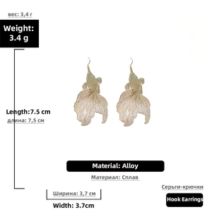 Detailed technical diagram of gold koi fish hook earrings with weight and size metrics
