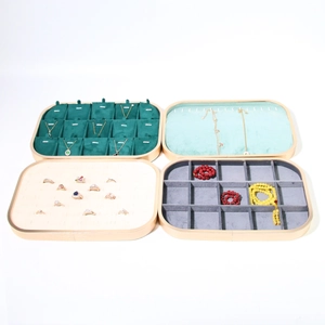 Microfiber velvet jewelry trays with gold metal frames for ring and necklace storage