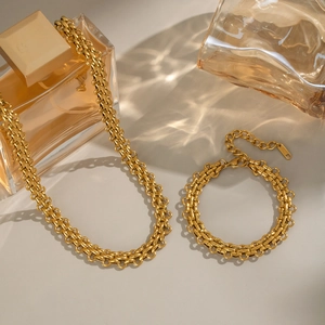 Handmade gold butterfly chain necklace and bracelet set in polished stainless steel