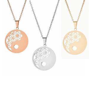 Tai Chi Yin Yang Flower Of Life Pendant Necklace Stainless Steel Hollow Sacred Geometry Jewelry For Men Women