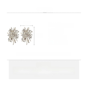 Detailed specs of fireworks stud earrings featuring silver alloy and rhinestone dimensions