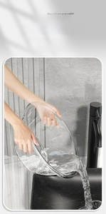 Detail of thickened transparent round basin with ergonomic rolled edge for easy grip