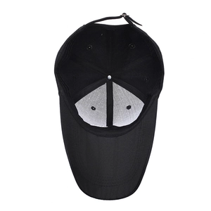 Classic black adjustable baseball cap with metal buckle and long brim for sun protection