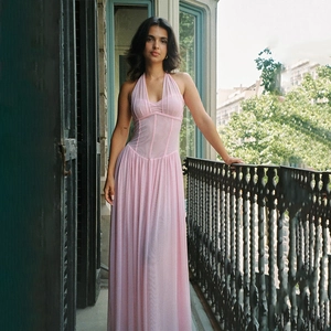 Women Elegant Halter Neck V Neck Pleated Maxi Dress Summer Backless Lace Up Waist Tight Evening Party Long Dress