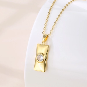 Geometric Rectangle Pendant Necklace Titanium Steel Copper Gold Plated Zircon Elegant Jewelry Women