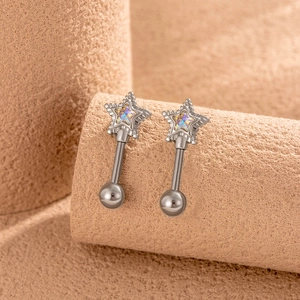 Star Ear Cartilage Stud Titanium Steel Copper Zircon Colorful Screw Ball Back Piercing Jewelry For Women