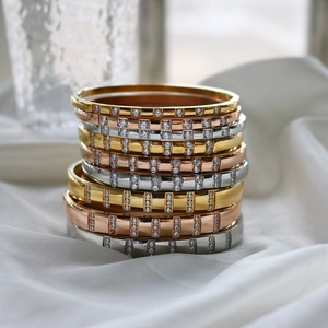 Bracciale Rigido In Acciaio Inossidabile Con Strass Alla Moda Per Donna Semplice Bracciale Placcato Oro Rosa Argento Lucido Gioielli