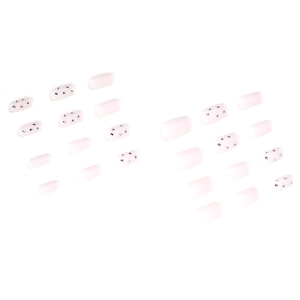 French nude pink matte press-on nails set with rhinestones in square oval shape