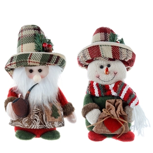 Festive Christmas Santa and snowman dolls set in classic red and green holiday decor