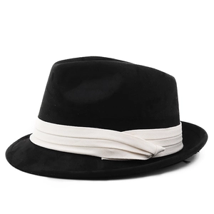 Classic black felt fedora with elegant cream pleated band in a timeless British style