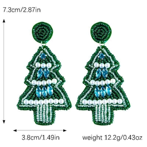 Detail of beaded Christmas tree earrings with size 7.3cm and weight 12.2g specifications