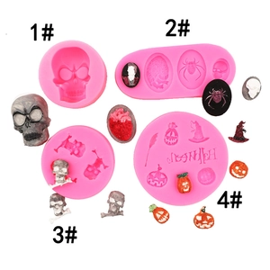 Halloween silicone molds set featuring pumpkin, ghost and skull for cake decorating