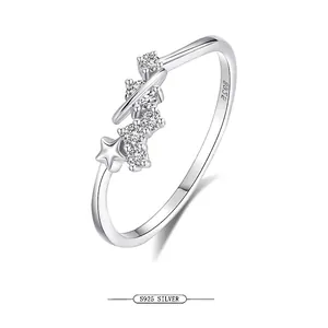 Minimalist 925 Sterling Silver Saturn Star Ring Rhinestone Planet Finger Ring For Women Fashion Jewelry Gift