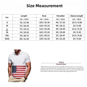 Detailed size chart for men's polo shirt with measurements in CM and INCH from S to 3XL