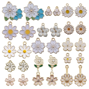 Flower Charms Alloy Enamel Pendants DIY Jewelry Making Floral Sakura Daisy Rose Shape Decoration