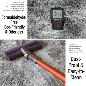 Plush grey faux fur carpet for bedroom with eco-friendly fibers and easy-clean texture