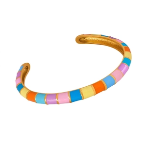 Women Enamel Oil Drip Bangle Stainless Steel Macaron Candy Color Geometric Open Cuff Bracelet Fashion Jewelry Accessory