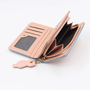 Internal view of open short wallet showing card slots, photo holder and coin pocket