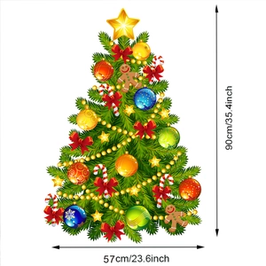 Christmas tree wall sticker with gingerbread man and candy cane decor, 57x90cm size