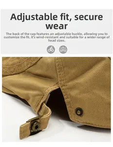 Détail de la boucle réglable en laiton et du sergé de coton au dos de la casquette chic