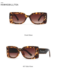 Detail of vintage hawksbill sunglasses with star metal accents and brand logo on temples