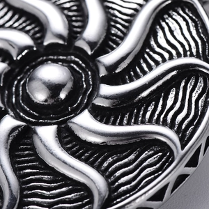 Retro titanium steel sun god pendant with vintage silver finish and detailed relief carving