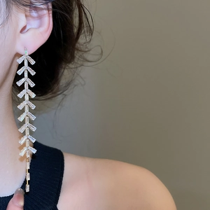 Gros plan sur les boucles d'oreilles à pompons argentés avec pierres en zircone
