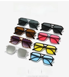 Classic square double-bridge sunglasses showing nine color variations on white background