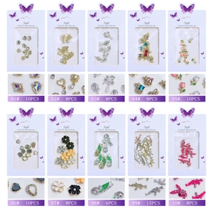 Variety set of tulip and rabbit nail art alloy charms with rhinestones and pearls