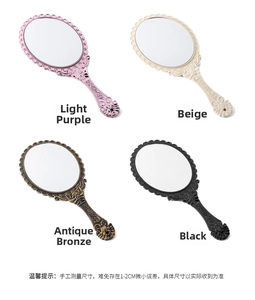 Detailed macro view of four vintage oval handheld mirrors with floral relief patterns