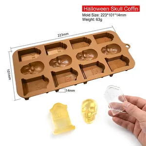 Detail view of silicone mold for Halloween skull and RIP tombstone chocolates