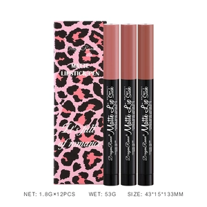 Set di 12 matite labbra opache con scatola leopardata e design rotante resistente