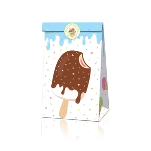 Dettaglio del sacchetto regalo in carta a tema gelato con adesivo sigillo