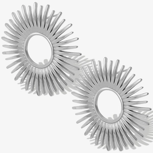 Macro detail of silver starburst stud earrings made from 304 stainless steel